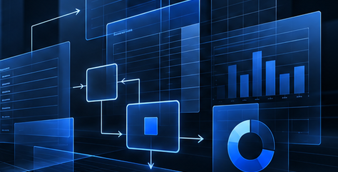 Abstract blue workflow, reporting, and business automation visualization for EAP Consulting